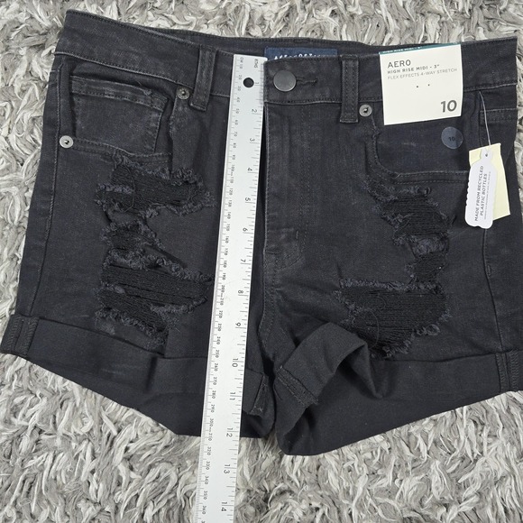 Aeropostale Shorts Womens 10 Black High Rise Midi 3 Inch Distressed Denim New - Picture 6 of 6